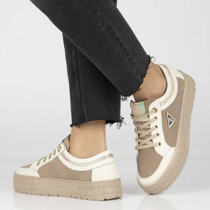 Skórzane trampki damskie - FILIPPO DP4245/23 BEŻOWE