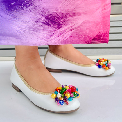 Skórzane baleriny z ozdobą - FILIPPO DP6159/25 BIAŁE