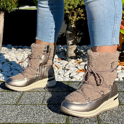 Śniegowce damskie z wiązaniem - CAPRICE 9-26222-43 ZŁOTE METALICZNE