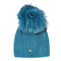 Czapka damska z pomponem - RABIONEK AN23.06PNJ TURKUSOWA