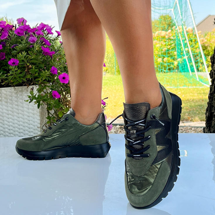 Hiszpańskie sneakersy premium - WONDERS A-2464 KHAKI