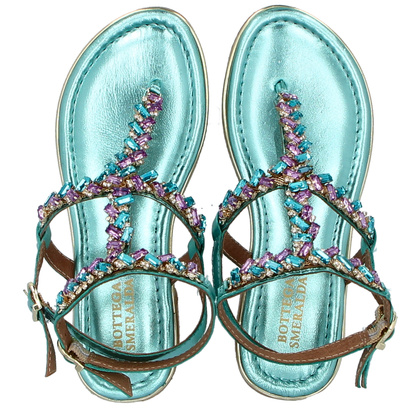 Zdobne sandały na obcasie - BOTTEGA SMERALDA 407CLC TURKUSOWE