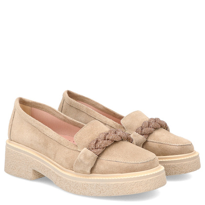 Skórzane mokasyny z ozdobą - TYMOTEO L1054 BEŻOWE