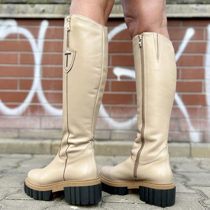 Modne skórzane kozaki - TYMOTEO M2011 BEŻOWE