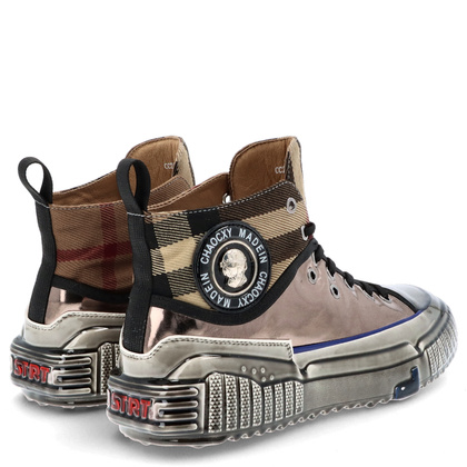 Skórzane wysokie sneakersy męskie - JOHN DOUBARE CC2883 METALICZNE