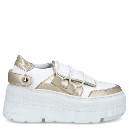 Sneakersy na lekkiej podeszwie - TYMOTEO R1001 BIAŁO-ZŁOTE