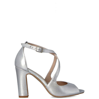 Sandałki na słupku z paskami - KOTYL 5905 SREBRNE
