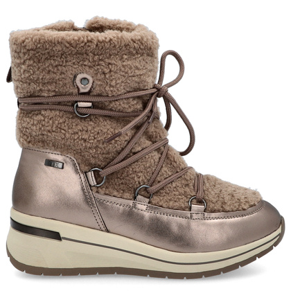 Śniegowce damskie z wiązaniem - CAPRICE 9-26222-43 ZŁOTE METALICZNE