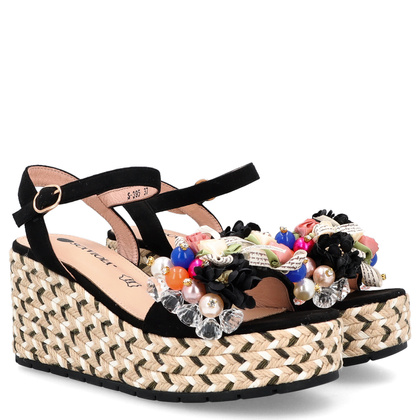 Modne sandały na koturnie - SCAVIOLA S-395 CZARNE