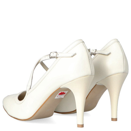 Ślubne szpilki z paskami - TYMOTEO BARA PERŁOWE ECRU