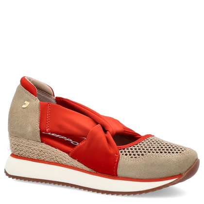 Hiszpańskie sneakersy na koturnie - GIOSEPPO 74059 BEŻOWO-CZERWONE
