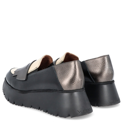 Hiszpańskie półbuty ze skóry - WONDERS C-7312 CZARNO-BEŻOWE