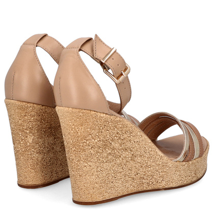 Sandały damskie na koturnie - TYMOTEO M2148 BEŻOWO ZŁOTE