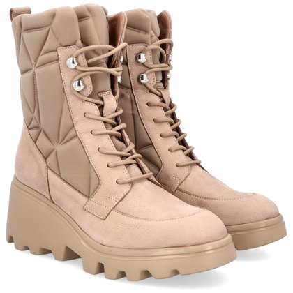 Skórzane botki na platformie - WONDERS G-7004 JASNY BRĄZ