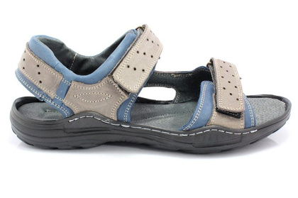 Męskie skórzane sandały - KENT 295 SZARO NIEBIESKIE