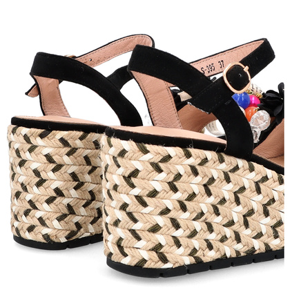 Modne sandały na koturnie - SCAVIOLA S-395 CZARNE