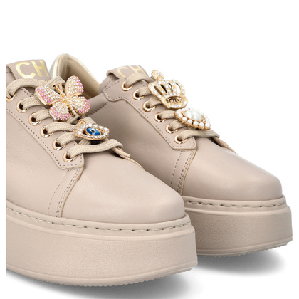 Sneakersy skórzane z ozdobami - CHEBELLO 4292 BEŻOWE