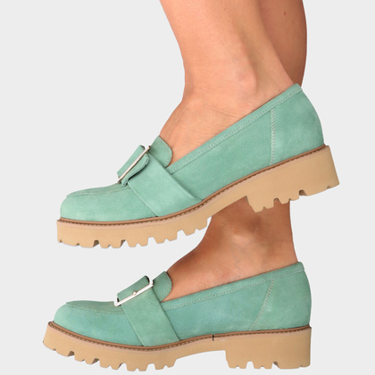 Skórzane półbuty z klamrą - TYMOTEO M2144 ZIELONE