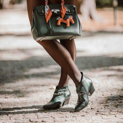 Krótkie kowbojki ze skóry - TYMOTEO G1069 BUTELKOWA ZIELEŃ