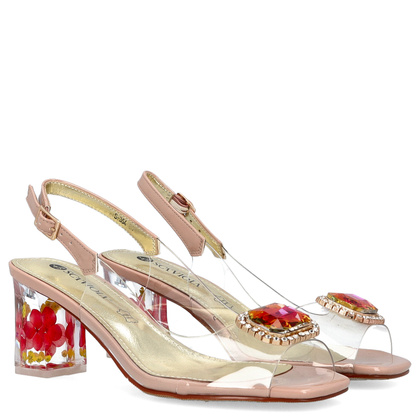 Silikonowe sandały na modnym obcasie - SCAVIOLA S-354 BEŻOWE