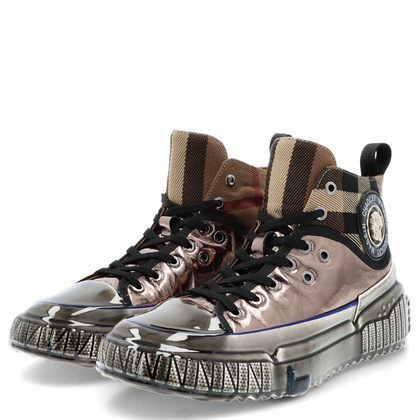 Skórzane wysokie sneakersy męskie - JOHN DOUBARE CC2883 METALICZNE