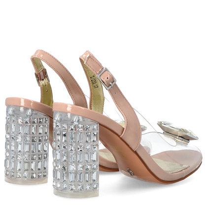 Transparentne sandały na zdobnym obcasie - SCAVIOLA S-233 BEŻOWE