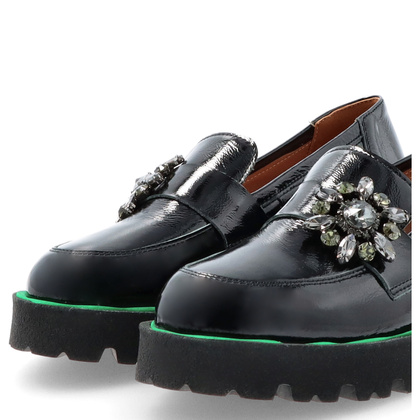 Lakierowane półbuty z ozdobą - TYMOTEO G1050 CZARNE + ZIELONY