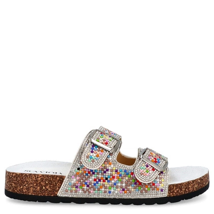 Błyszczące klapki z klamrami - SCAVIOLA L-54 BIAŁE