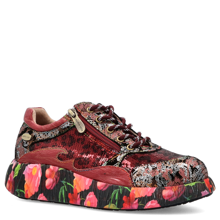 Zdobne sneakersy damskie - LAURA VITA NIKITO 09 BORDOWE