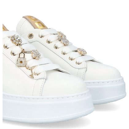 Sneakersy skórzane premium - GIO+ PIA354A BIAŁE PANTERKA