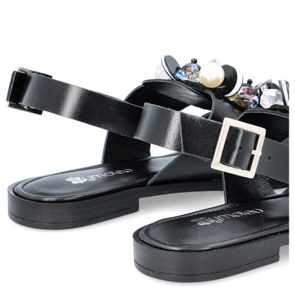 Skórzane sandały z ozdobą - TYMOTEO 3801 CZARNE