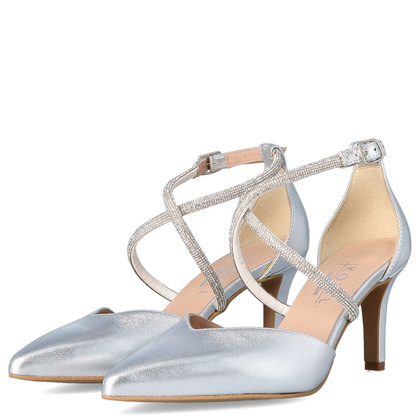 Ślubne szpilki z ozdobnymi paseczkami - KOTYL 3714 SREBRNE