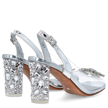 Sandały na modnym obcasie - SCAVIOLA S-208 SREBRNE