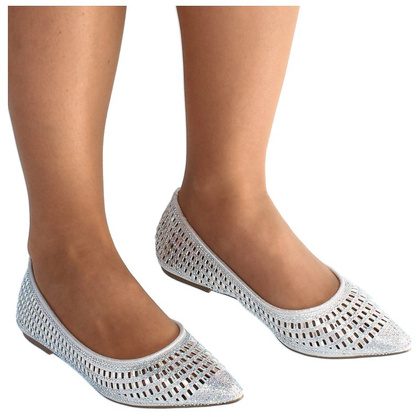 Błyszczące balerinki ślubne - MENBUR 20742 SREBRNE