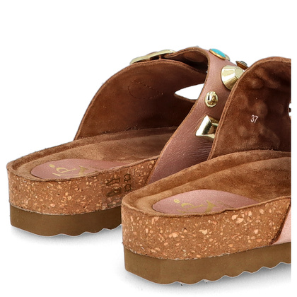 Skórzane klapki z klamerkami - EKP 3450 RÓŻOWE ZŁOTO