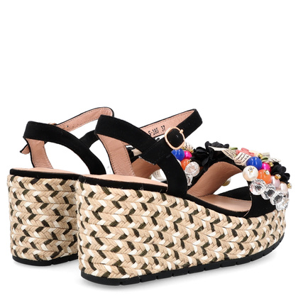 Modne sandały na koturnie - SCAVIOLA S-395 CZARNE