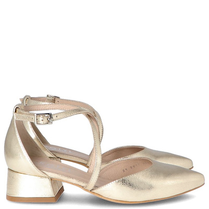 Czółenka ślubne na 4 cm obcasie - KOTYL 9917 ZŁOTY LICO