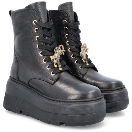 Skórzane workery na platformie - KARINO 5329 CZARNE