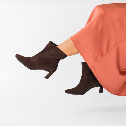 Skórzane botki na obcasie - TYMOTEO G1076 CZEKOLADOWE