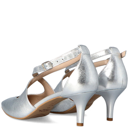 Buty ślubne na niskiej szpilce - KOTYL 5419 SREBRNE