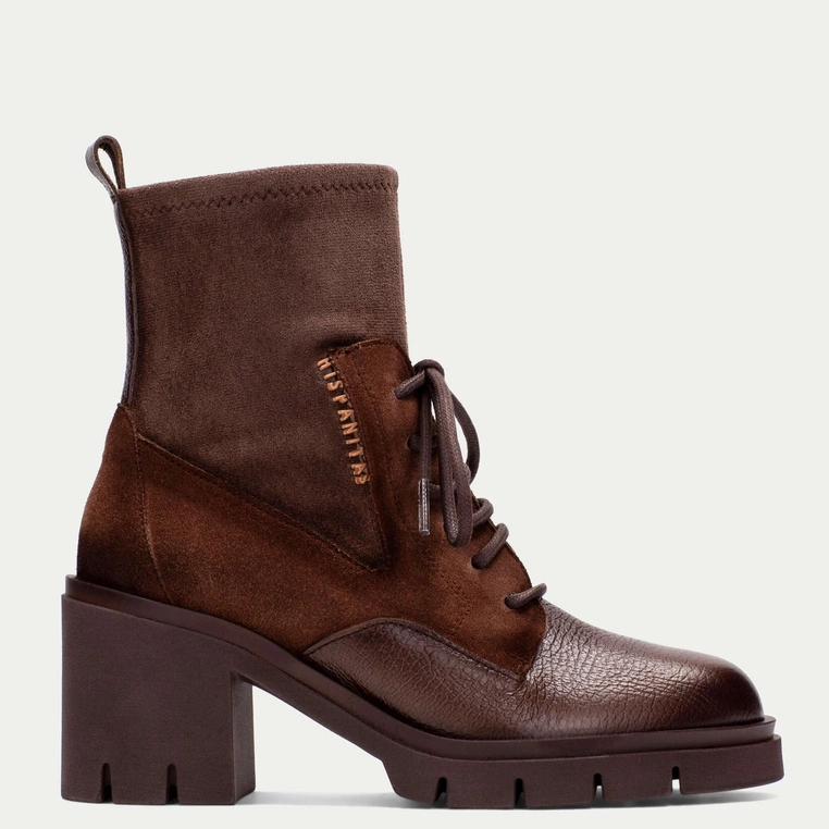 Sznurowane botki na obcasie  - HISPANITAS HI254281 CZEKOLADOWE