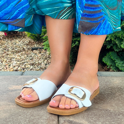 Skórzane klapki z klamerką - POTOCKI 24-64307WH BIAŁE