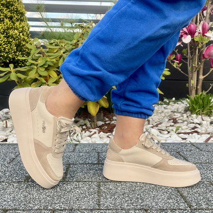 Skórzane sneakersy damskie - FILIPPO DP6047/24 BEŻOWE