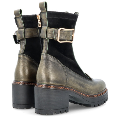 Skórzane botki na platformie - SIMEN 7197A KHAKI