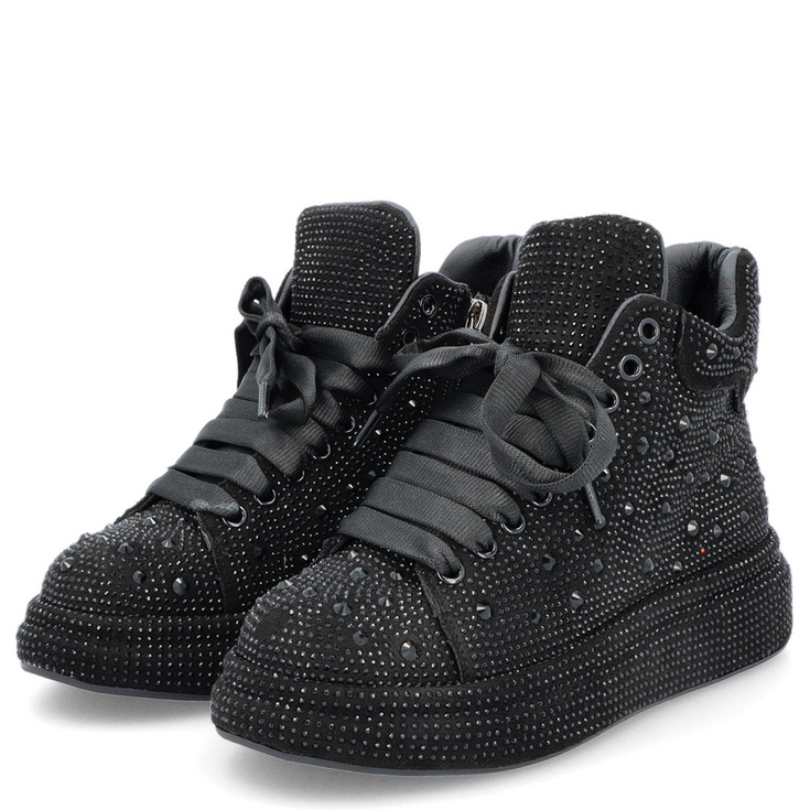 Błyszczące wysokie sneakersy damskie  - TYMOTEO LOVE 04 CZARNE