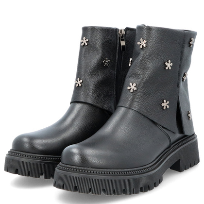 Skórzane botki z wywijaną cholewką - TYMOTEO G1068 CZARNE