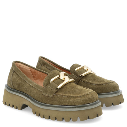 Zamszowe półbuty z klamrą - FILIPPO DP4916/23 KHAKI