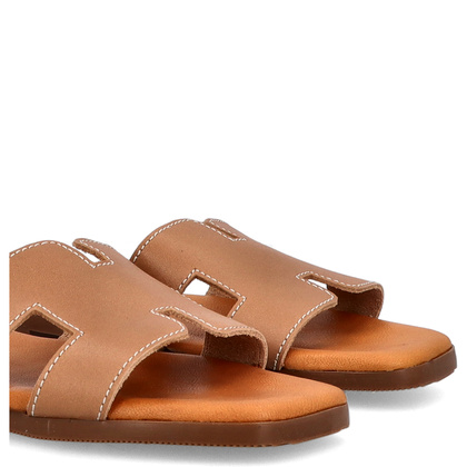 Wygodne klapki ze skóry - OH! MY SANDALS 5566 JASNY BRĄZ