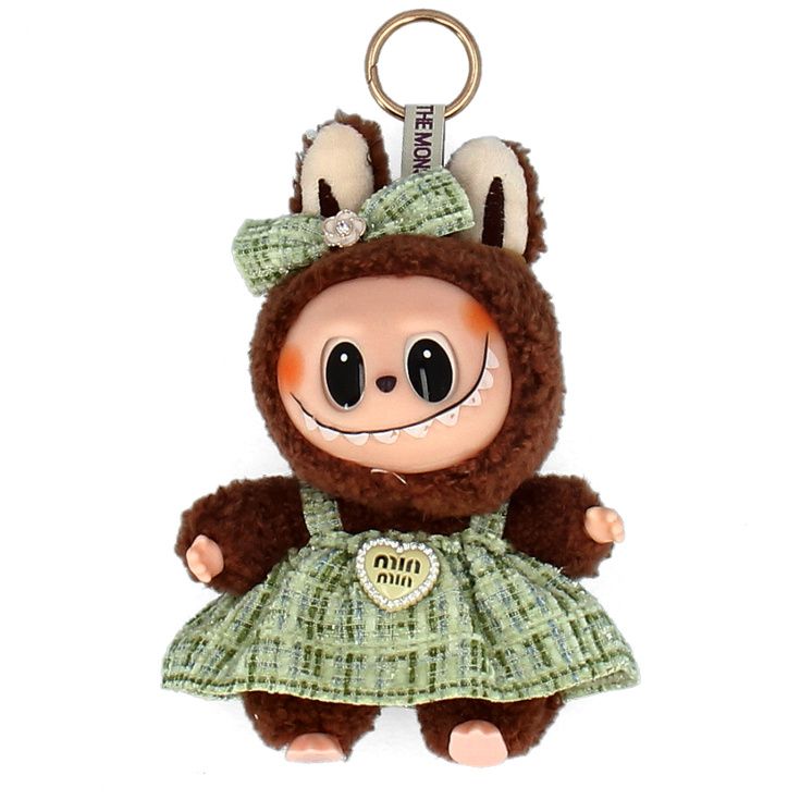 Zawieszka do torebki maskotka LABUBU z ubrankiem - B26 BRĄZ