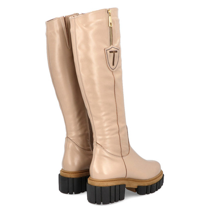 Modne skórzane kozaki - TYMOTEO M2011 BEŻOWE